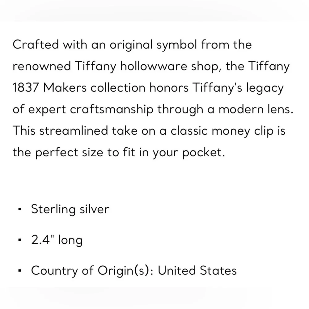 Tiffany & Co Sterling Silver Money Clip